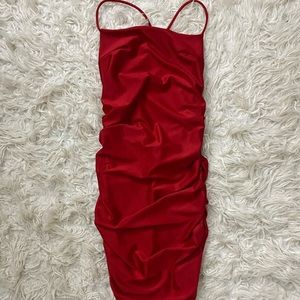 Vibrant Red Rushed Bodycon Dress w/ Crisscross back